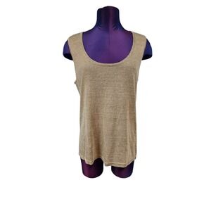 Kate Hill Neutral Tan Linen Blend Knit Camisole Tank Top Size Large Women's L77